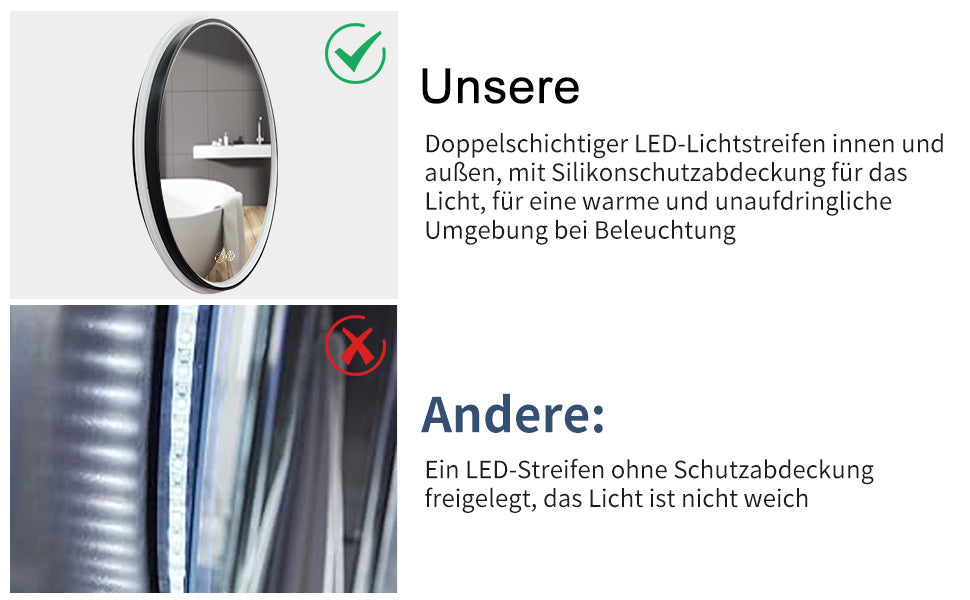 Bathroom Mirror Black Twin Star Dual Light Strip Circular 60cm