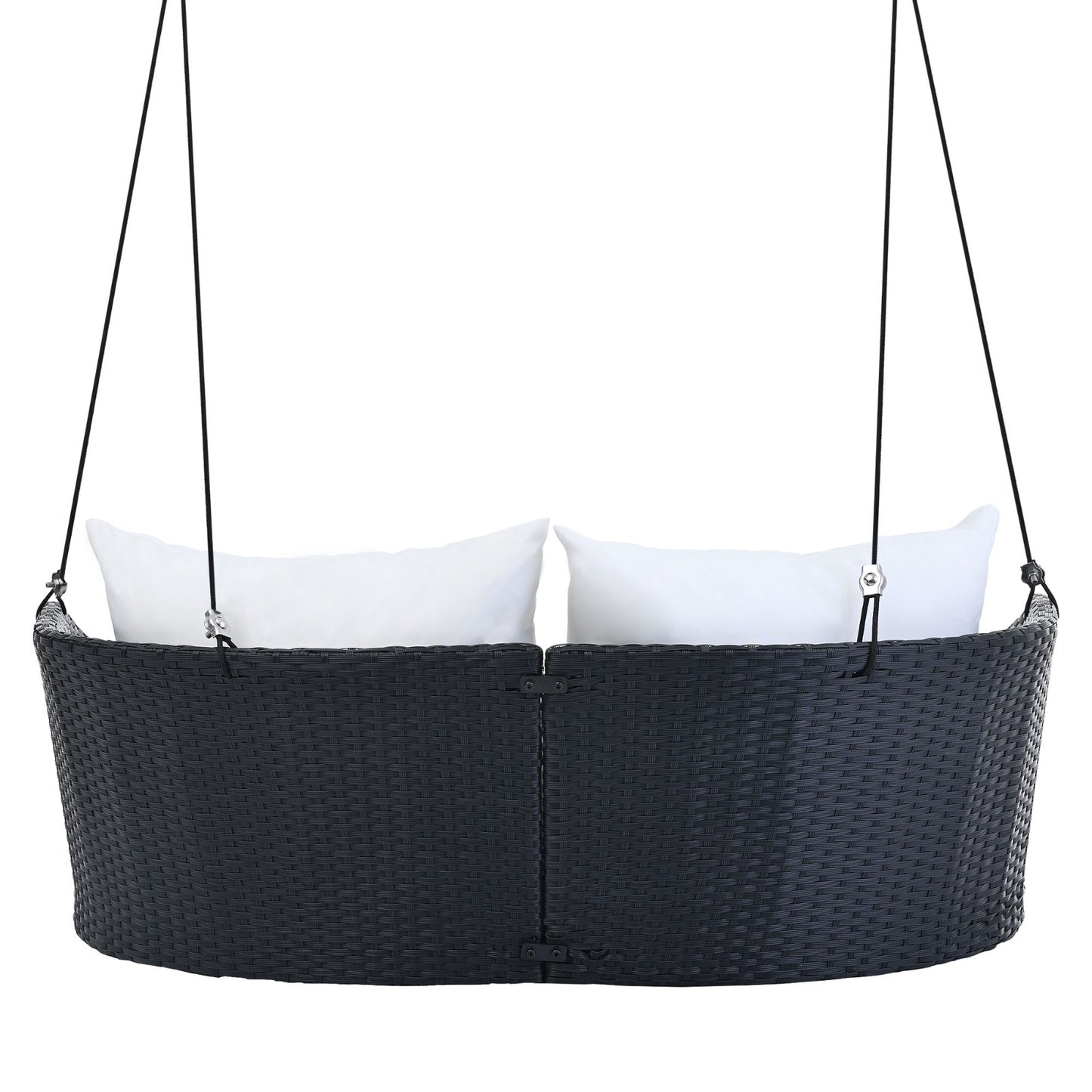 GO 51.9 2-Person Hanging Seat, Rattan Woven Swing Chair, Porch Swing With Ropes, Black Wicker And W