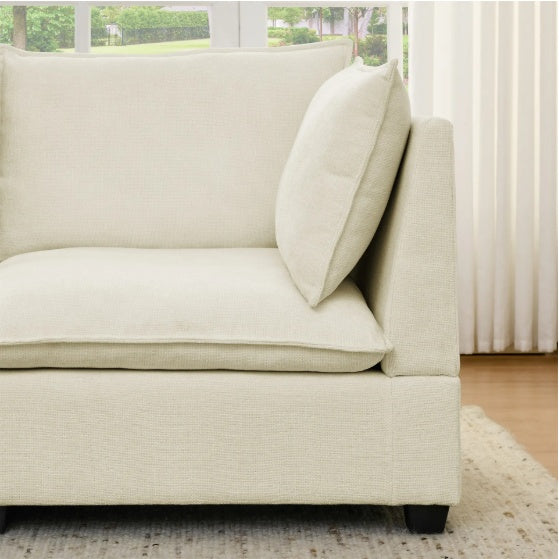 3-Piece Chenille Fabric Upholstered Living Room Furniture Set, Including 3-Seater Sofa AndV2 Loveseat Sofa With Seat And Back Cushion Beige White