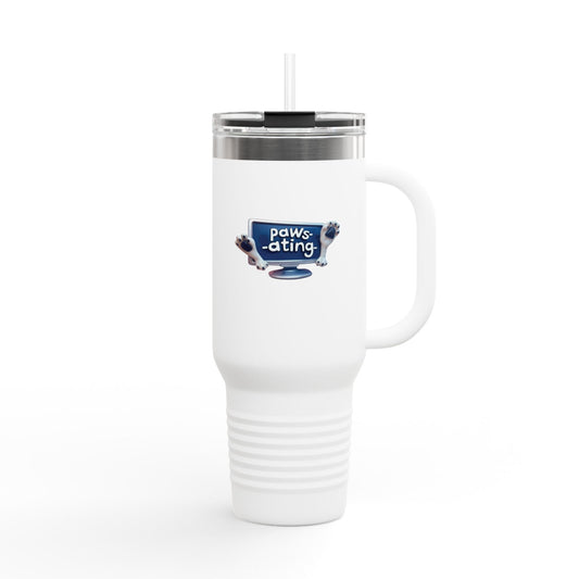 Cute Paws-ating Insulated Travel Mug, 40oz Coffee Cup, Pet Lover Gift, Funny Travel Tumbler, Dog Mom Accessory, Unique Sippy Cup
