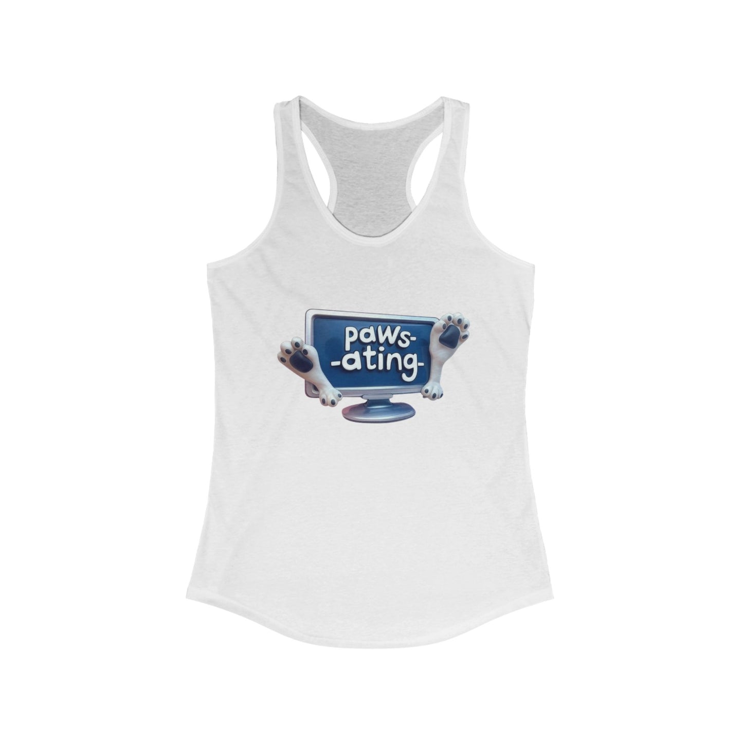Funny Cat Lover Racerback Tank, Paws-At-Your-Computer Tank Top, Gift for Cat Owners, Ideal for Summer, Cute Cat Apparel