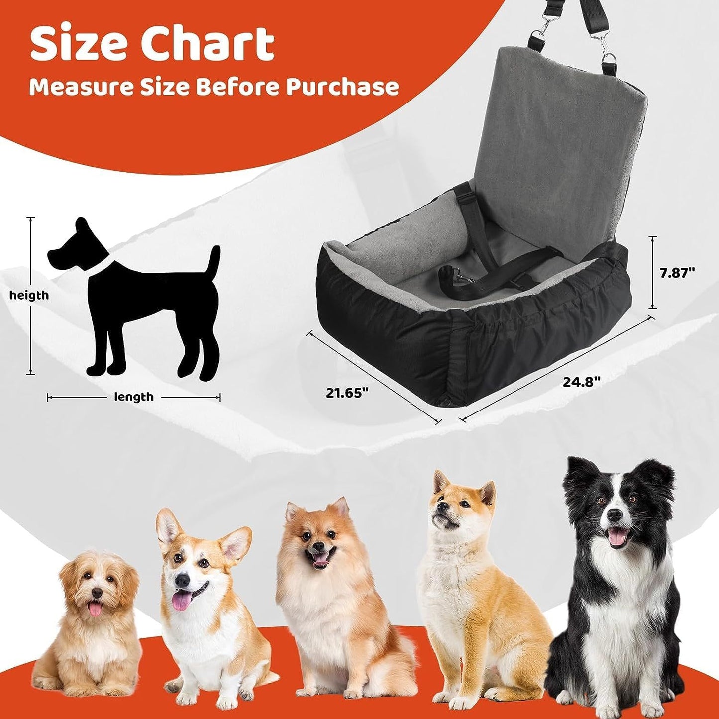 IFurffy Dog Car Seat, Pet Car Seat With Storage Pockets And Clip-On Safety Leash, Washable Coral Fleece Dog Booster Seat For Small Medium Dogs, Small Dog Car Seat For Travel Dog Car Bed ,Grey