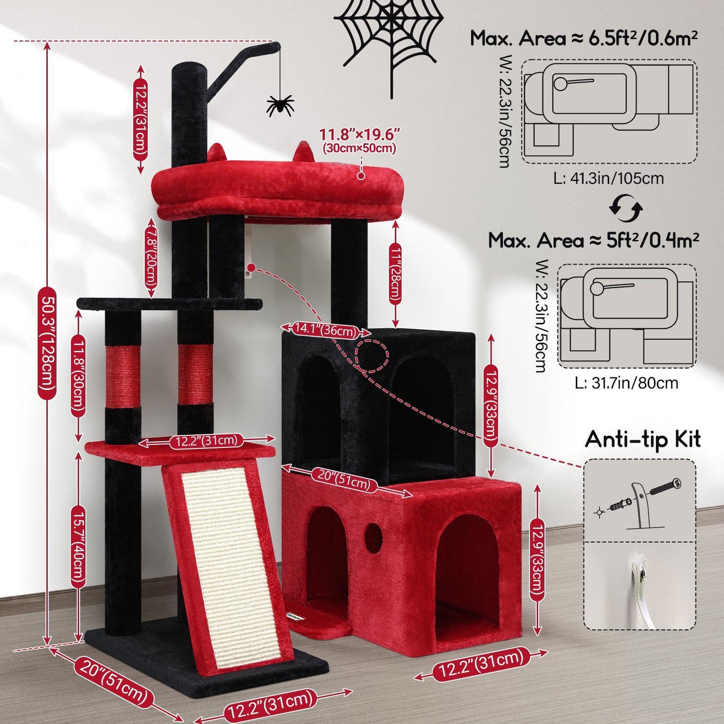 Gothic 50 Heavy Duty Large Indoor Maine Coon Cat Tree With Extra Large Padded Platform And Large Cat Condo