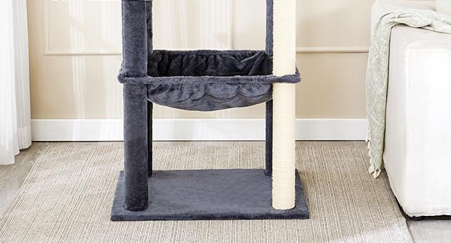 60 InchMulti-Level Cat Tree For Indoor Cats With Plush Hammock, Cozy Cat House, Scratching Post, Top Perch And Two Hanging Balls
