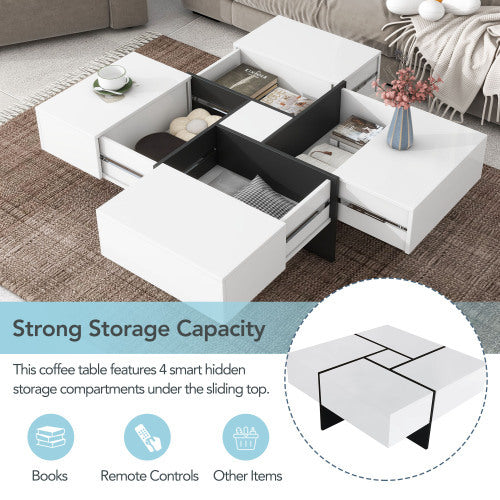 Unique Design Coffee Table With 4 Hidden Storage Compartments